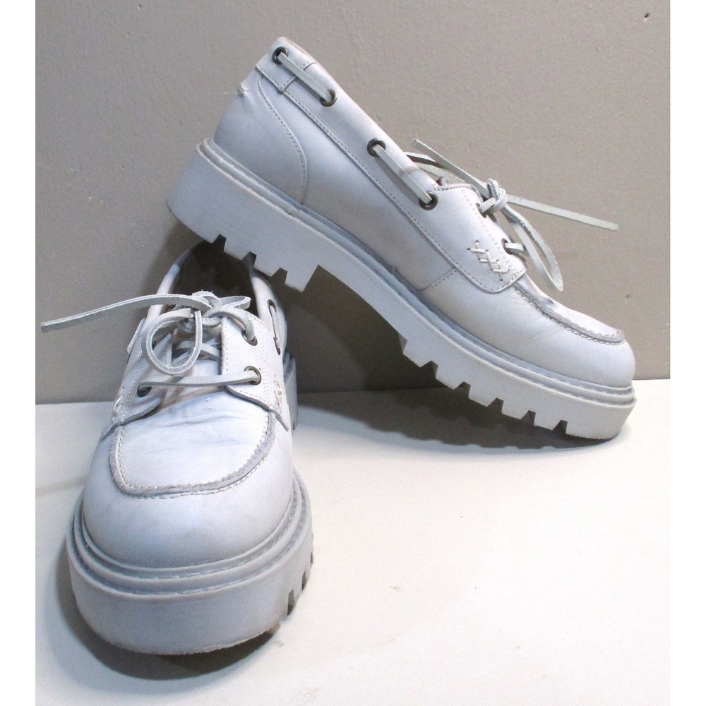 Boden Off-White Leather Chunky Lug Sole Boat Shoes Platform Moc Toe A1153 Sz 8 - Picture 2 of 9